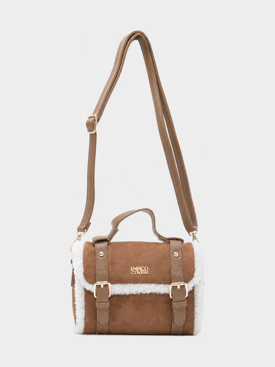 Γούνινη Γυναικεία Satchel Τσάντα Suede Καφέ