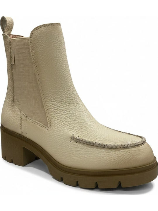 Leather Women's Ankle Boots Beige