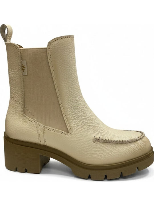 Leather Women's Ankle Boots Beige