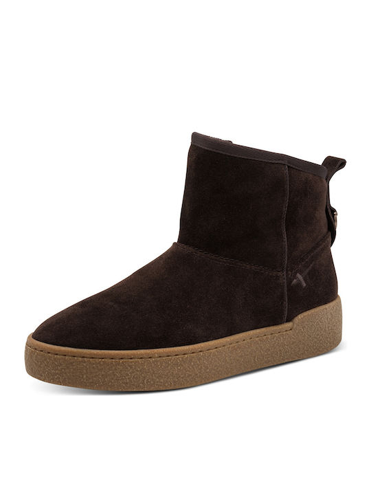 Leather Women's Ankle Boots with Fur Brown