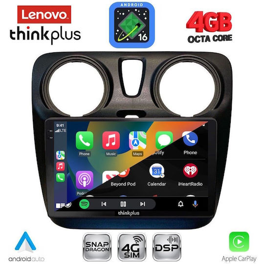 Lenovo Автомобилна Аудио Система за Dacia Dokker 2012-2022 (Bluetooth/USB/Вграден Wi-Fi/GPS/Apple CarPlay/Android Auto) с Touch Screen 9"