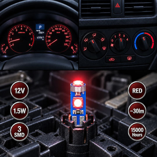 Autolampen & Motorrads T5 LED Rote 12V 1.5W Menge 2