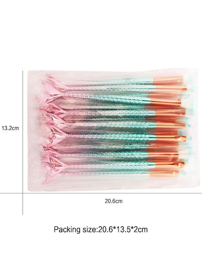 Maange Set 15 Make Up Brushes Mermaid Shape Pinkish Blue