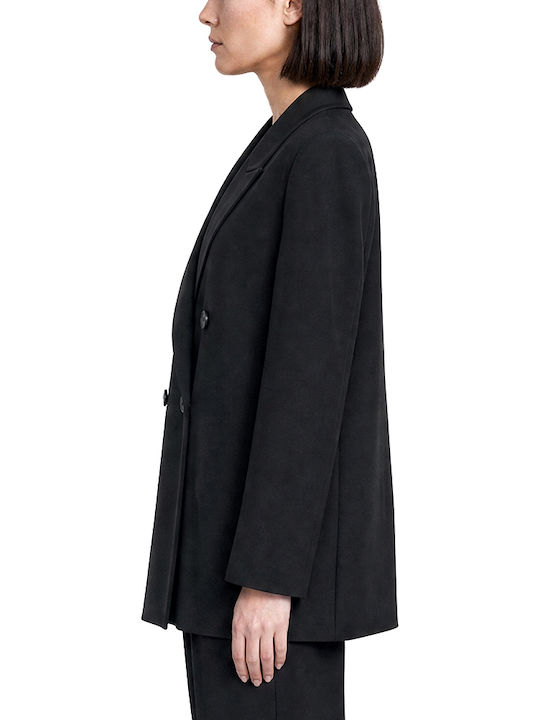 MY T Long Women's Double Breasted Black Blazer