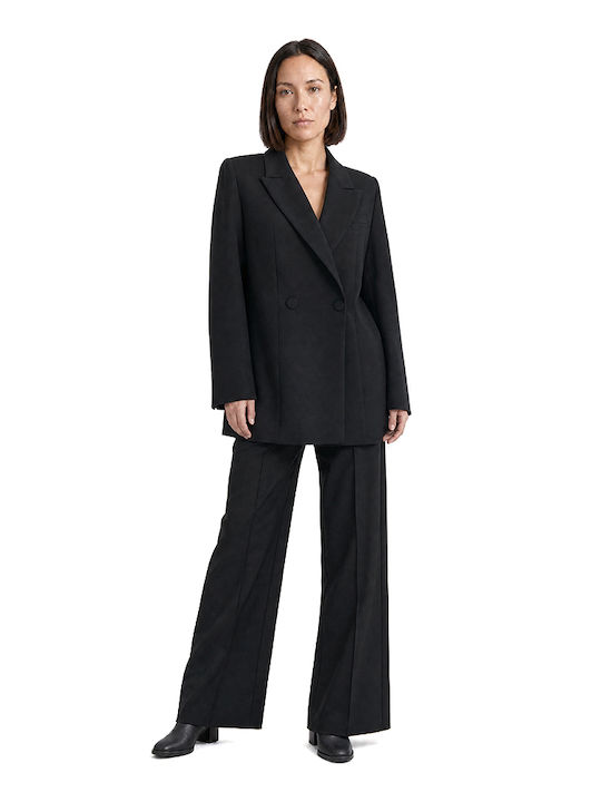 MY T Long Women's Double Breasted Black Blazer