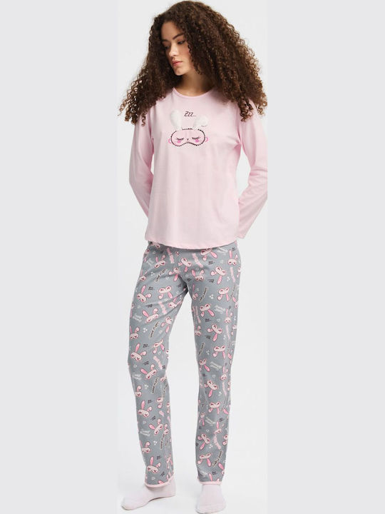 Minerva Minerva Damen Schlafanzug & Pyjamas Winter Baumwollenes Rosa Set