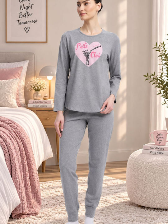 Minerva Winter Women's Pyjamas Set Cotton Grey