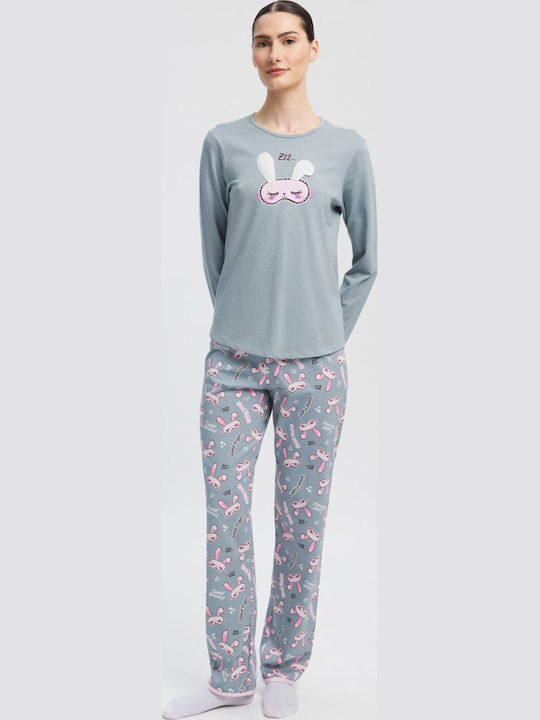 Minerva Set De Pijamale De Iarnă Pentru Femei Din Bumbac Gri