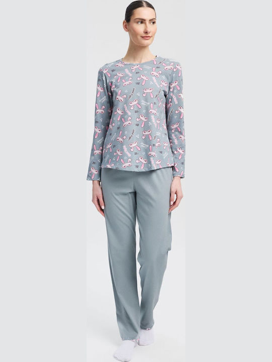 Minerva Winter Women's Pyjamas Set Cotton Grey-Pink