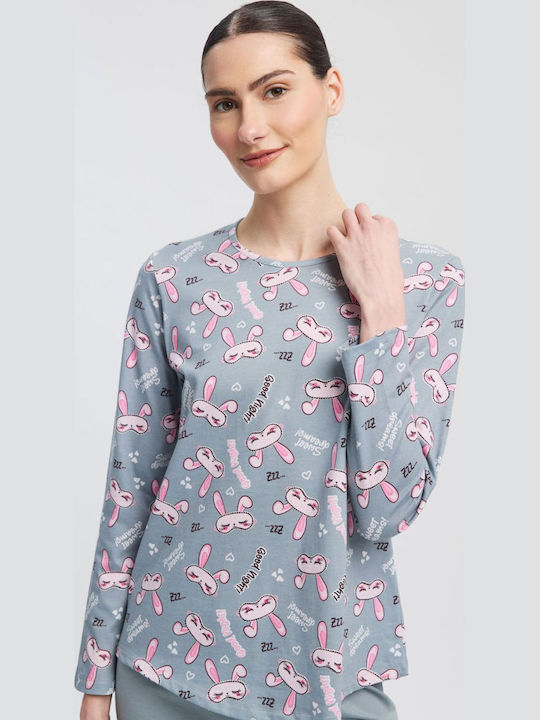 Minerva Winter Women's Pyjamas Set Cotton Grey-Pink