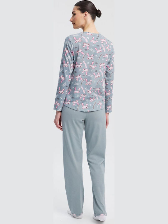 Minerva Winter Women's Pyjamas Set Cotton Grey-Pink