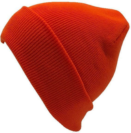 Beanie Unisex Σκούφος Πλεκτός σε Πορτοκαλί χρώμα