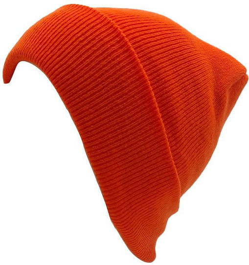 Beanie Unisex Σκούφος Πλεκτός σε Πορτοκαλί χρώμα