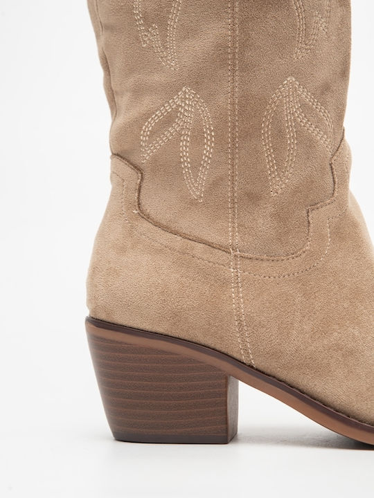 Suede Women's Cowboy Boots Beige