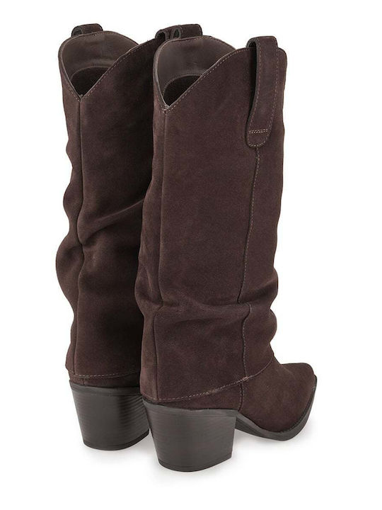 Wildleder Damenstiefel im Cowboy-Stil mit Mittelhohem Absatz Braun