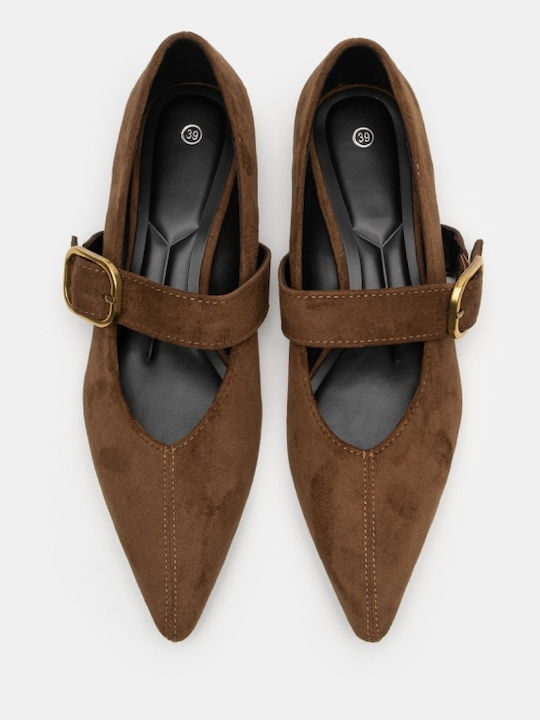 Wildleder Damen Ballerinas Mit Riemen Braune