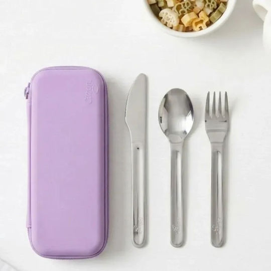 Лъжица Нож & Вилица Inox Силиконова Кутия Purple 3 бр Citron