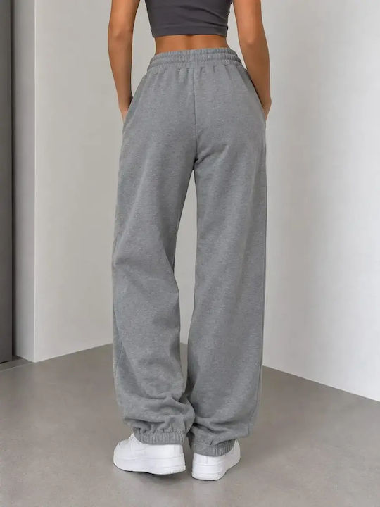 High Waist Sweatpants Wide Fleece Grey
