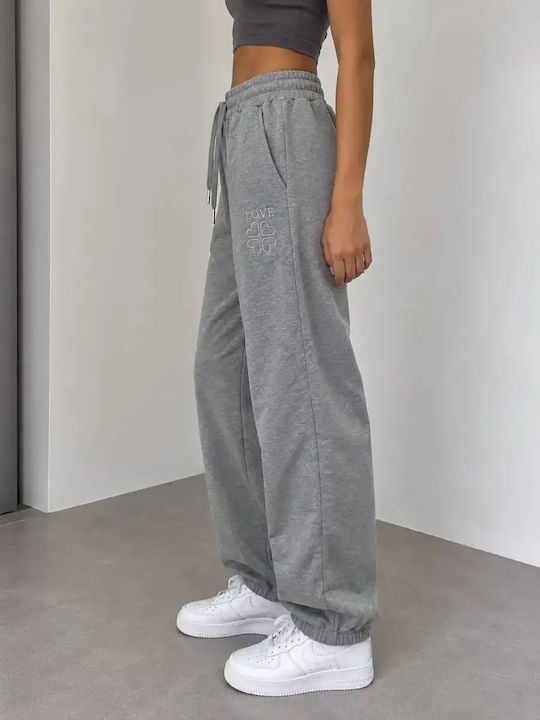 High Waist Sweatpants Wide Fleece Grey