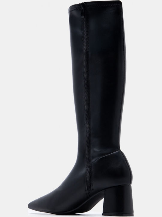 Wildleder Damenstiefel mit mittlerem Absatz Schwarz