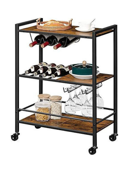 Hoobro Free Standing Metallic Wine Rack with Wheels Brown 60x32.5x86cm