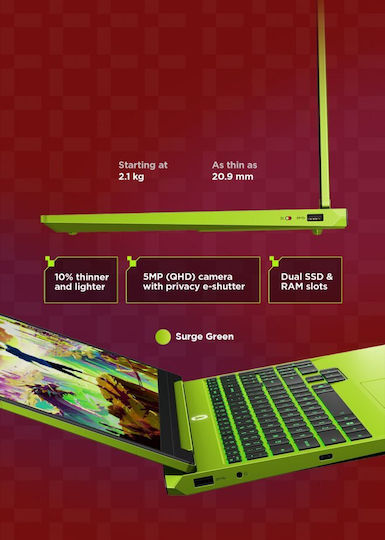 Lenovo LOQ 15AHP11 15.3" IPS FHD+ 165Hz (Ryzen 7-250/16GB/512GB SSD/GeForce RTX 5070/W11 Home) Surge Green (Международна английска клавиатура)