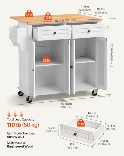 Boden Küchenschrank Weiß 110.7x68.8x89cm