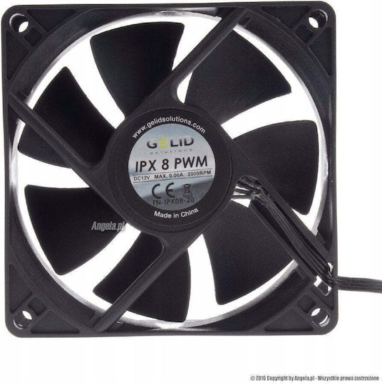Gelid Solutions IPX Вентилатор за кутия 80mm (4200rpm) Без светодиоди Осветление и Свързване 4-изводна ШИМ Черен