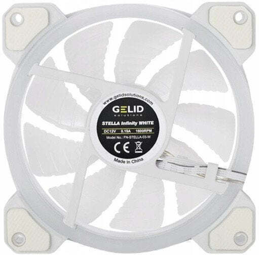 Gelid Solutions Stella Infinity Бял Вентилатор за кутия 120mm (1600rpm / 70cfm) с ARGB Осветление и Свързване 4-Pin PWM Бяло Издание