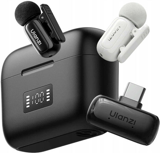 Ulanzi A200 Microfon Wireless de Rever pentru Mobil Alb-negru