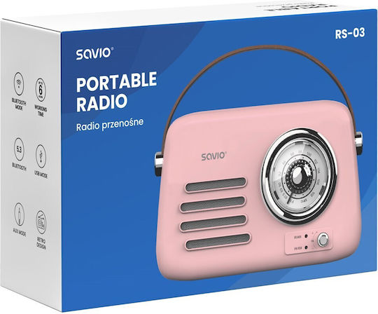 Savio RS-03 Handheld Radio mit Batterie mit Bluetooth und USB Rosa