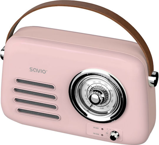 Savio RS-03 Handheld Radio mit Batterie mit Bluetooth und USB Rosa