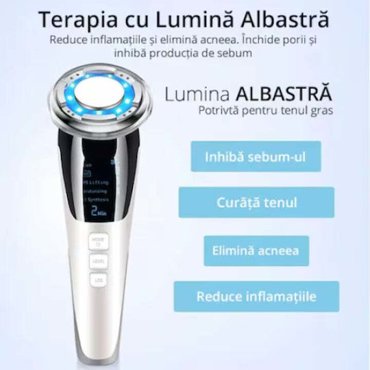 Aparat Facial 5 În 1 Ems Rf Led Multicolor Masaj cu Vibrații Reîncărcabil USB pentru Față și Gât Viacare