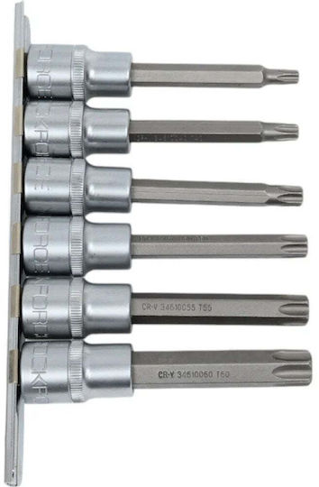 Rockforce Комплект Ключови Гайки-Bit Torx 1/2'' 6 Бройки T30-T60 Дължина 100мм