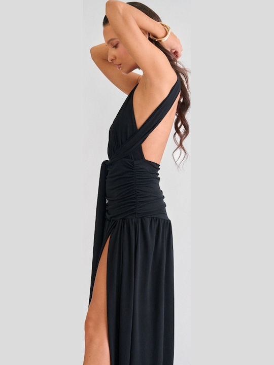 Summer Maxi Evening Dress Open Back Black