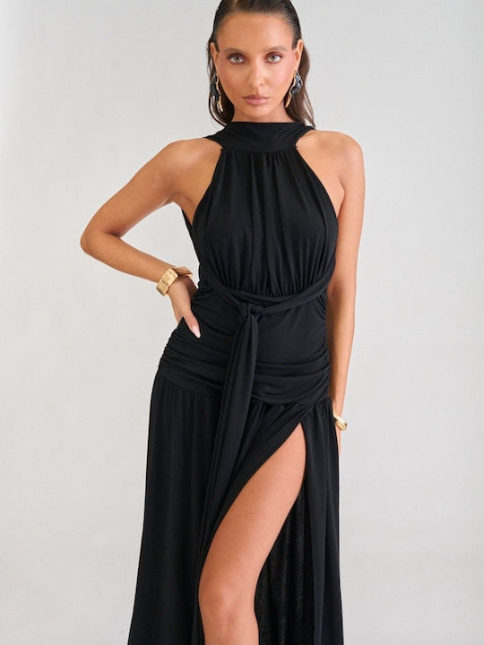 Summer Maxi Evening Dress Open Back Black
