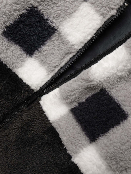 Kinder-Strickjacke Pelzige mit Kapuze Schwarz Karos