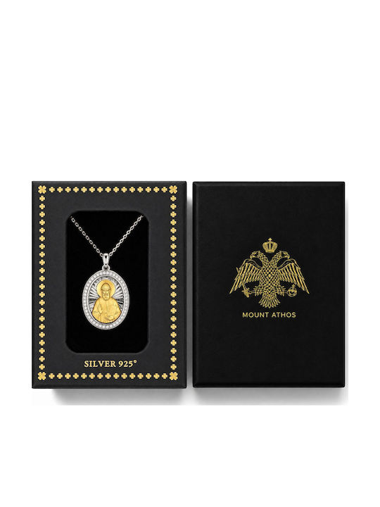 Ulysses Silver Pendant Talisman “Saint Paisios” Two-Tone 925 Silver 14k Gold Plating Chain 925 Rhodium Silver