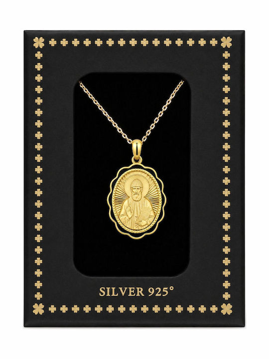 Ulysses Silver Pendant “Saint Paisios” Silver 925 14k Gold Plating Enamel Chain Gold Plated Silver 925