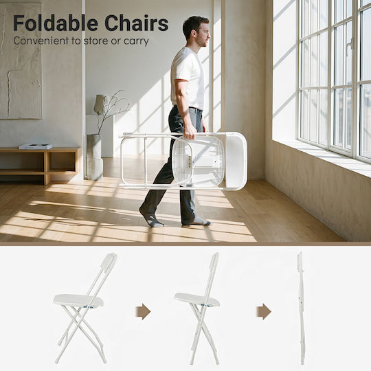 Metal Foldable Dining Chair White 97.5x44x