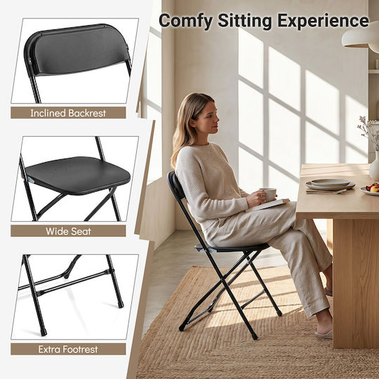 Metal Foldable Black Dining Chair 97.5x44x