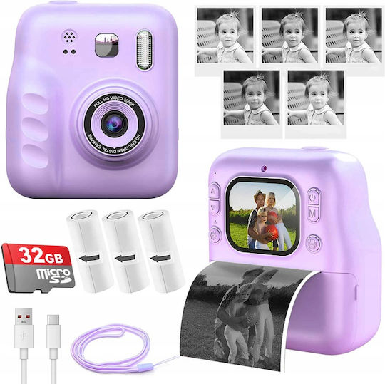 Instant Print Kids Camera 12MP Full HD (1080p) with Thermal Printing Purple