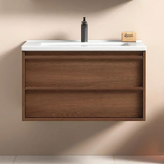 Martin Badezimmer Waschtisch-Einheit mit Waschbecken M80xB49xH46cm Holz Braun
