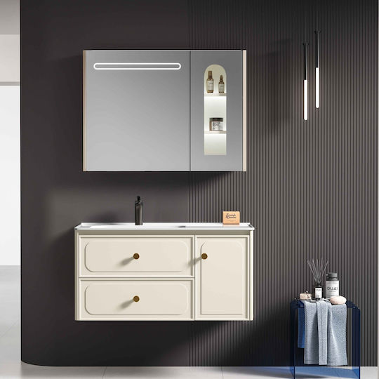 Martin Badezimmer Waschtisch-Einheit mit Waschbecken & Spiegel Ivory White