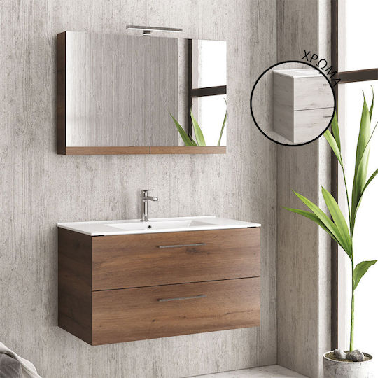 Karag New Elsa 90 Πάγκος με Νιπτήρα Μελαμίνη Μ89xΒ48xΥ45cm Ice Oak 8902