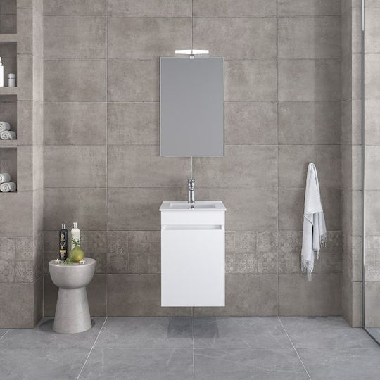 Furnibath Πάγκος με Νιπτήρα Μ55xΒ60xΥ33cm Λευκή Λάκα