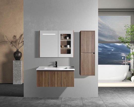 Martin Unitate De Mobilier Pentru Baie Cu Chiuvetă Și Oglindă L100xA46.5xÎ43cm Nucă