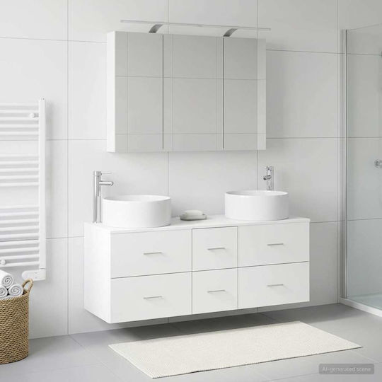 vidaXL Pangă Cu Lavoar Oglindă și Coloană M100xA14.5xÎ70cm Alb