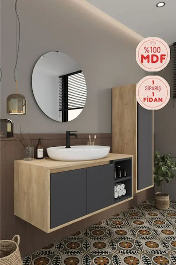 Dulap De Baie Mdf 100cm Cu Chiuvetă Și Coloană 3 Bucăți Gri 120x35x40cm