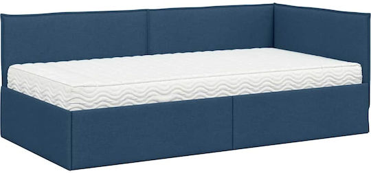 Einzelbett Mit Samt Blau Mit Lattenrost & Matratze 90x200cm